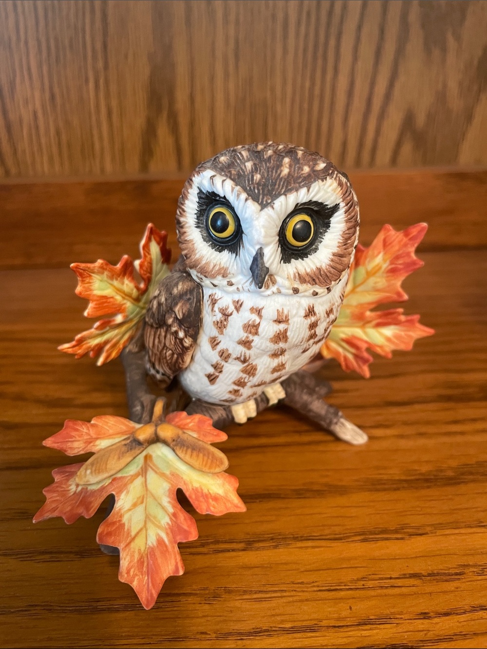 Lenox Porcelain Saw Whet Owl Figurine in Brown, White and Orange